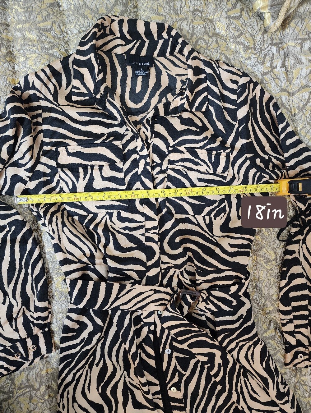 Chic Black and Tan Tiger/zebra Animal Print Satin Like Statement Dress - Picture 6 of 10